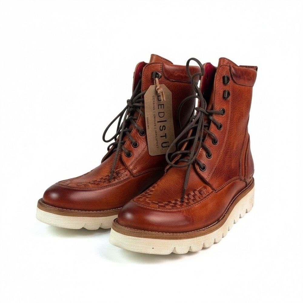 Bed Stu Elisha II Leather Boots womens sz 9 Cognac Brown Lace Up Combat Grunge
